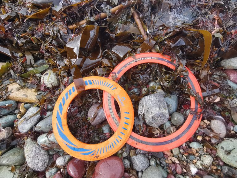 Lost flying rings picked up during a recent clean, St Davids Peninsula